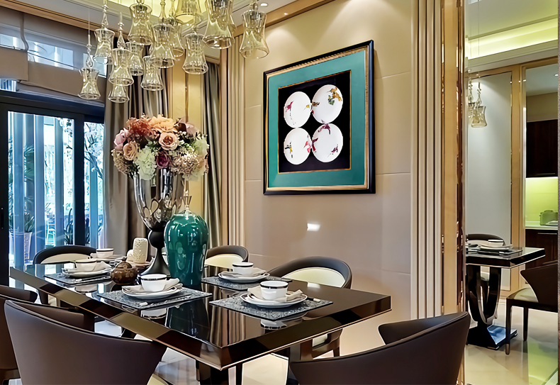 設計師樣板間實物盤子畫 現代輕奢餐廳玄關立體掛畫 錦瓷