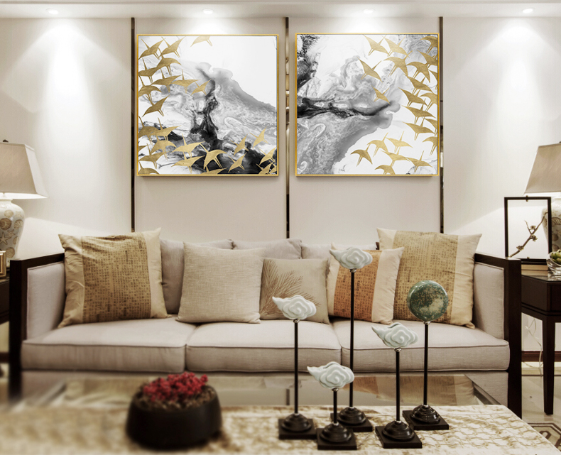 輕奢客廳臥室餐廳走廊玄關(guān)掛畫晶瓷畫 純手繪油畫 燕歸巢