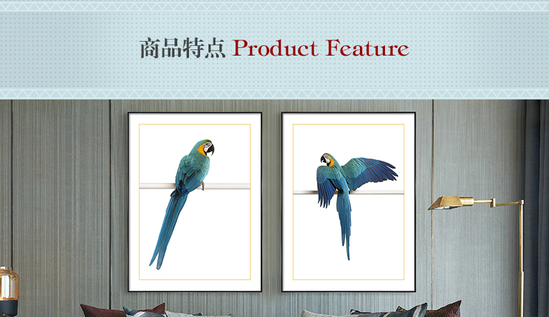 歐式輕奢動物組合掛畫 臥室餐廳裝飾畫晶瓷畫  純手繪油畫 金剛鸚鵡