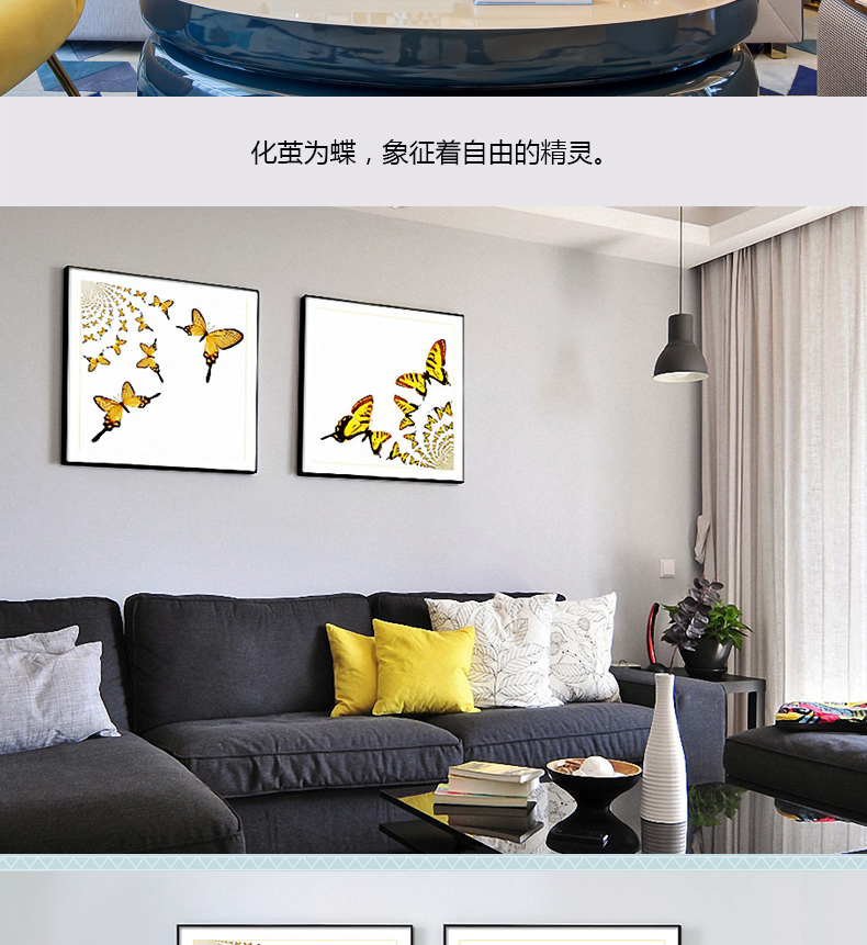 現(xiàn)代輕奢簡歐動(dòng)物裝飾畫 餐廳蝴蝶標(biāo)本鋁合金框晶瓷畫 純手繪油畫 蝶舞