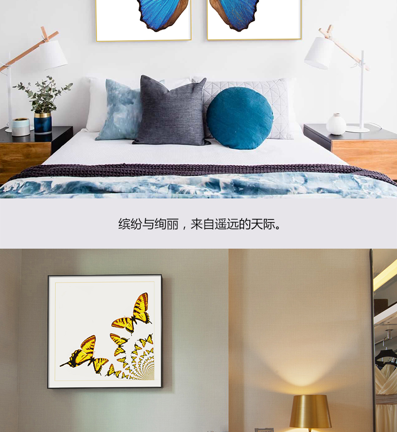 現(xiàn)代輕奢簡歐動(dòng)物裝飾畫 餐廳蝴蝶標(biāo)本鋁合金框晶瓷畫 純手繪油畫 蝶舞