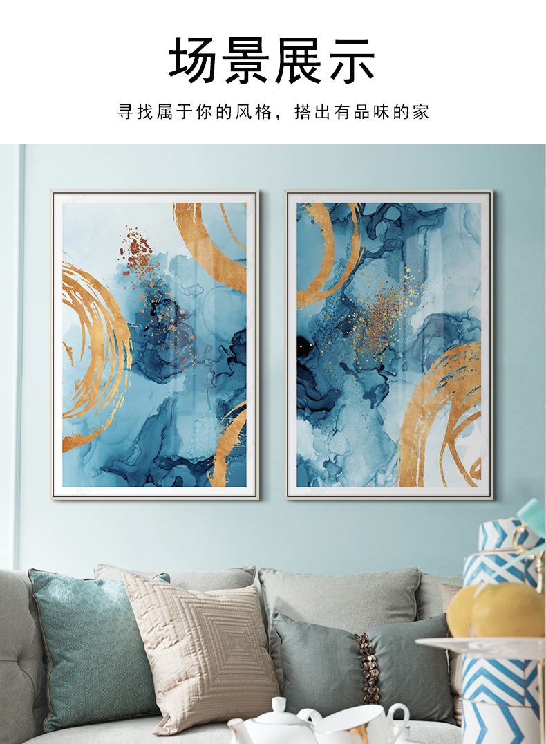 現(xiàn)代簡(jiǎn)約掛畫玄關(guān)裝飾畫 抽象線條畫 輕奢客廳沙發(fā)壁畫 金屬框兩聯(lián)畫 