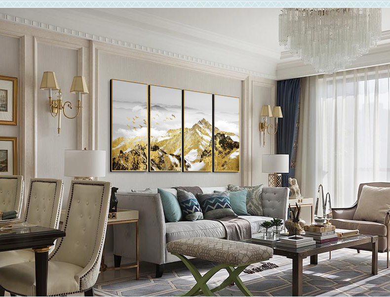 輕奢現(xiàn)代簡(jiǎn)約客廳裝飾畫 沙發(fā)背景墻組合掛畫 四組合 微噴繪高清打印 山巔云海