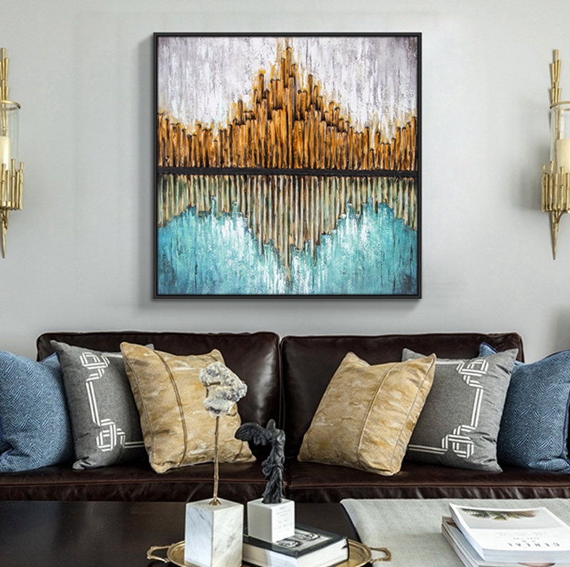 抽象客廳裝飾畫 臥室原創(chuàng)手繪實物畫 餐廳環(huán)保PS框掛畫 倒影