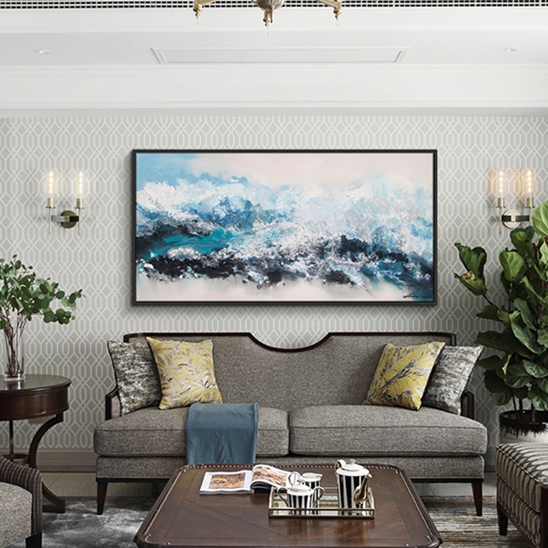抽象客廳裝飾畫 臥室原創(chuàng)純手繪厚肌理畫 走廊過(guò)道環(huán)保PS框掛畫 山與湖