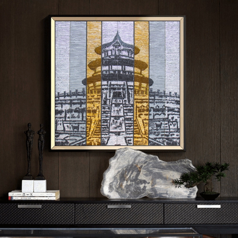 新中式客廳裝飾畫 臥室原創(chuàng)純手繪畫 玄關(guān)環(huán)保PS框掛畫 天壇