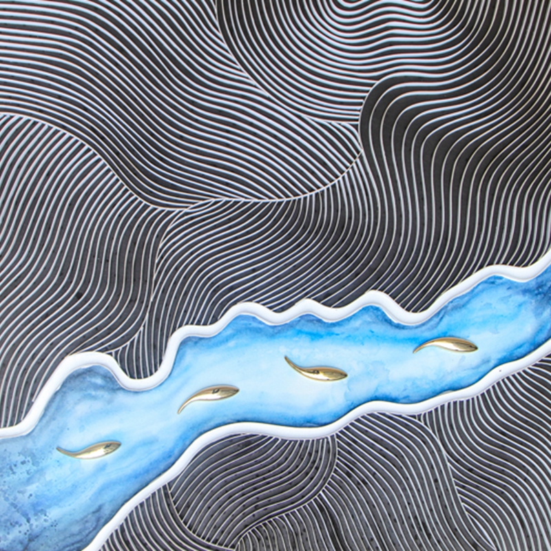 新中式客廳裝飾畫 餐廳原創(chuàng)實物紙藝畫 臥室環(huán)保PS框掛畫 小溪